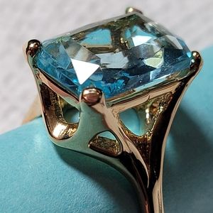 CBC 18K GF Genuine Blue Crystal Ring Size 8
